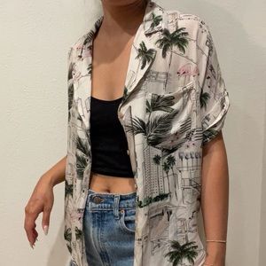 Zara Flamingo Printed Button Down Shirt